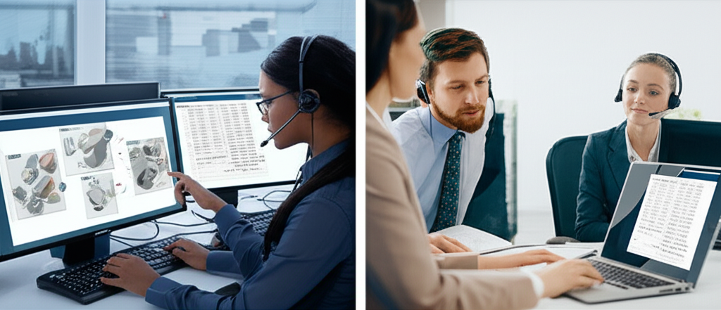 Technical support team assisting field sales